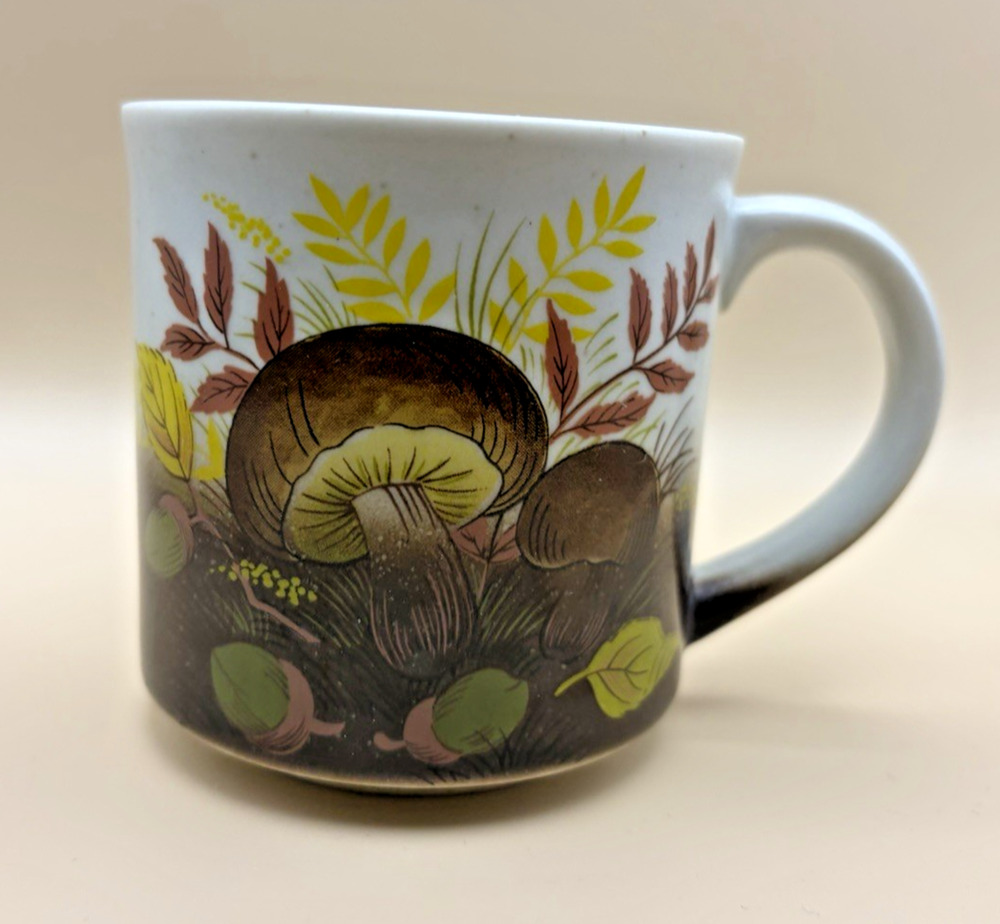 Vintage Mushroom Cup Mug for Coffee Tea Forest Acorns, Leaves, Woods, Fungus